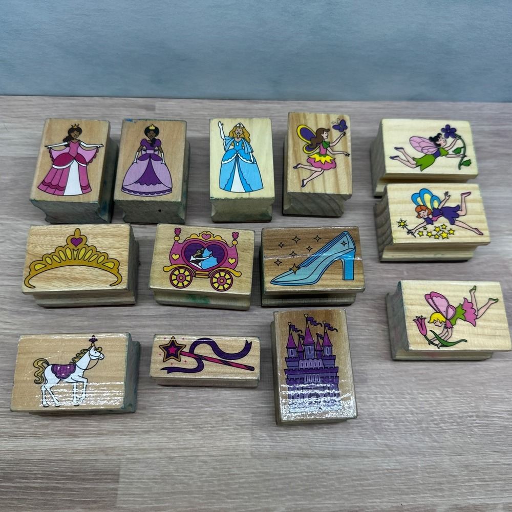 Melissa and Doug Princess Wooden Rubber Stamps Lot of 13